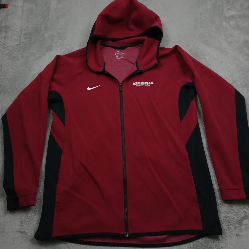 Arkansas Razorbacks Jacket Mens Large Red Nike Hockey Hooded Full Zip